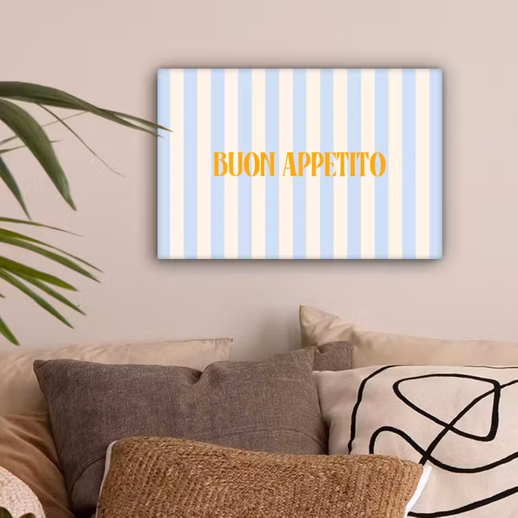 Oranje - Blauw - Strepen - Buon appetito canvas 2cm klein -sfeer1