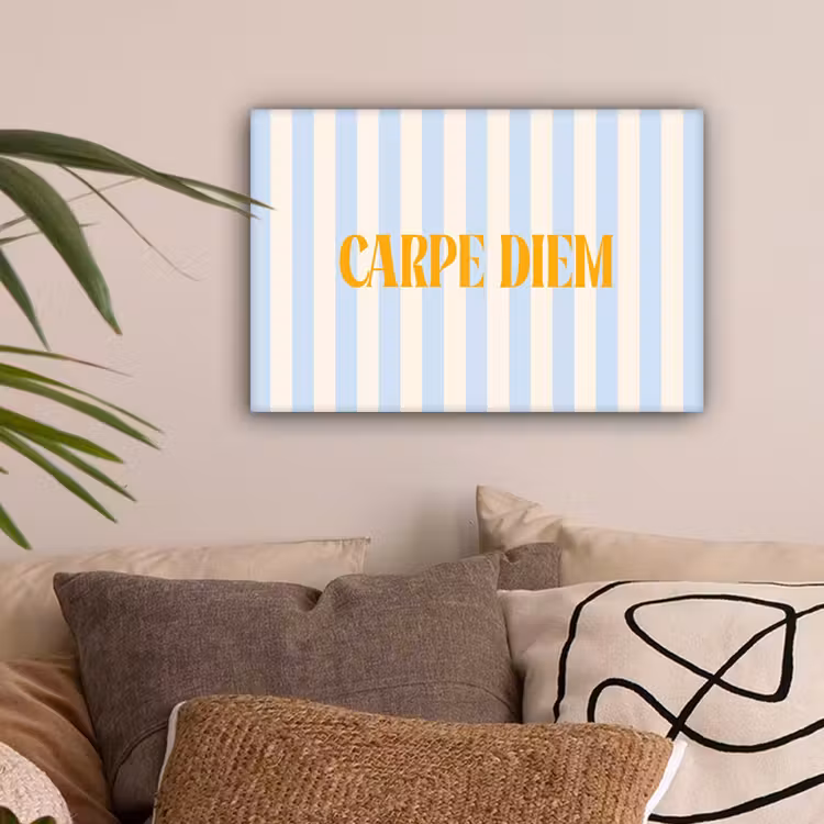 Oranje - Blauw - Strepen - Carpe diem canvas 2cm klein -sfeer1