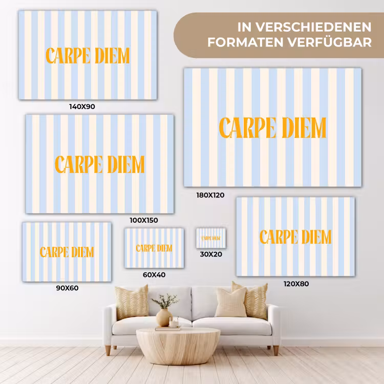 Oranje - Blauw - Strepen - Carpe diem canvas 2cm klein -Xsfeer8_DE