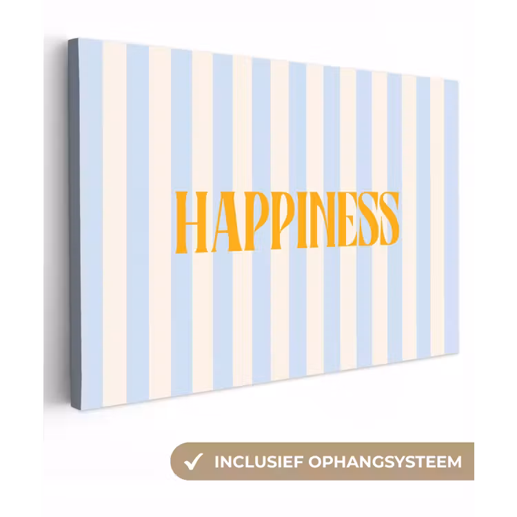 Oranje - Blauw - Strepen - Happiness canvas 2cm klein -3d