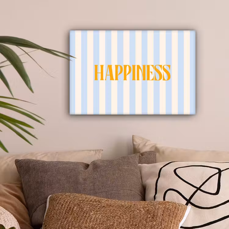 Oranje - Blauw - Strepen - Happiness canvas 2cm klein -sfeer1