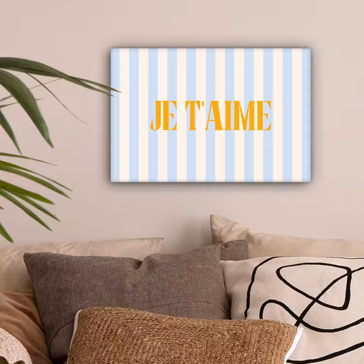 Oranje - Blauw - Strepen - Je t'aime canvas 2cm klein -sfeer1