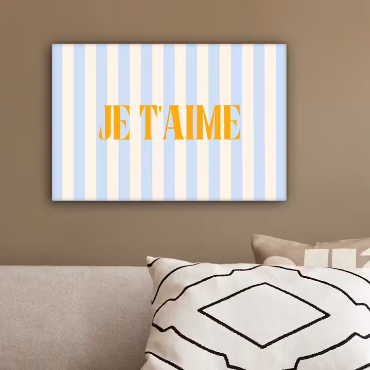 Oranje - Blauw - Strepen - Je t'aime canvas 2cm klein -sfeer3