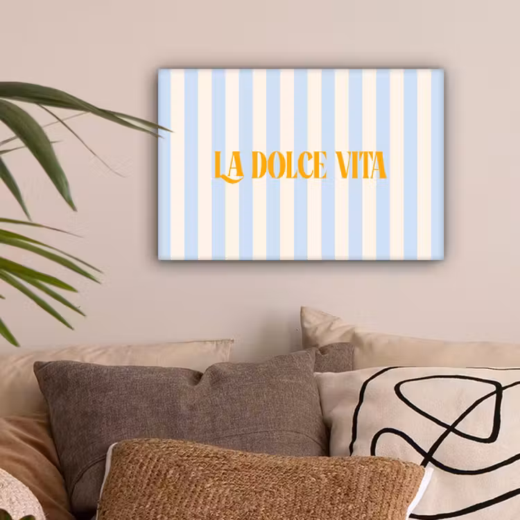 Oranje - Blauw - Strepen - La dolce vita canvas 2cm klein -sfeer1