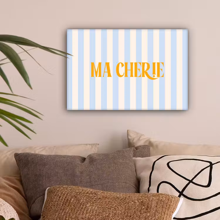 Oranje - Blauw - Strepen - Ma cherie canvas 2cm klein -sfeer1