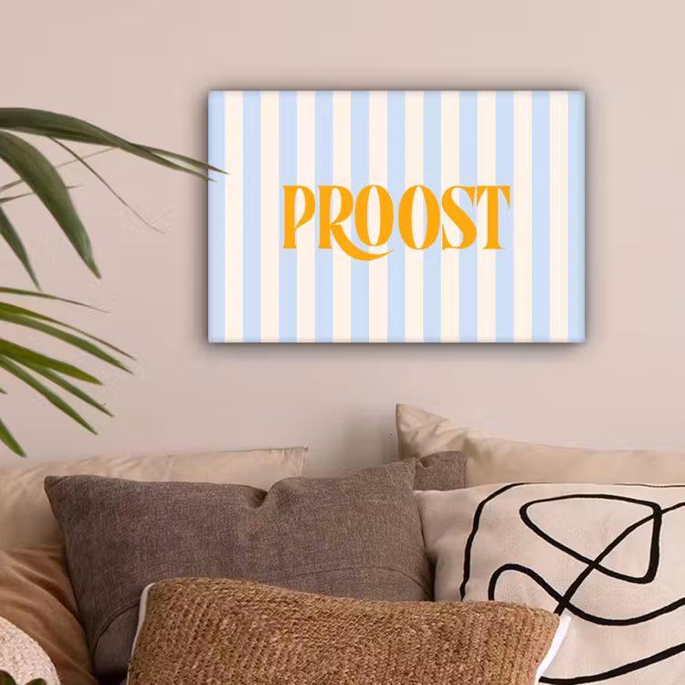 Oranje - Blauw - Strepen - Proost canvas 2cm klein -sfeer1
