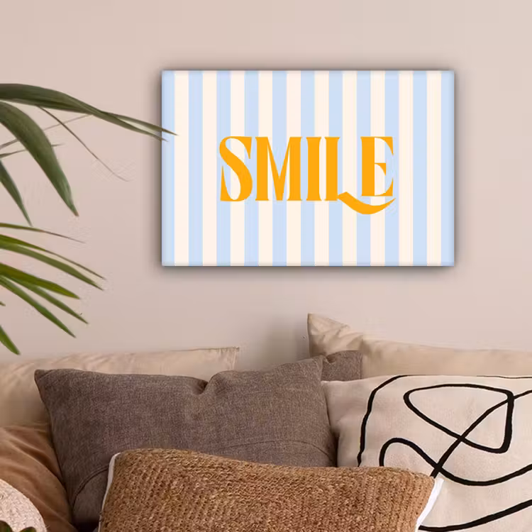 Oranje - Blauw - Strepen - Smile canvas 2cm klein -sfeer1