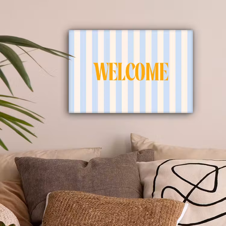 Oranje - Blauw - Strepen - Welcome canvas 2cm klein -sfeer1