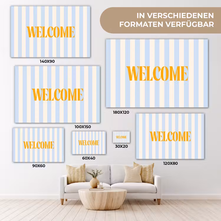 Oranje - Blauw - Strepen - Welcome canvas 2cm klein -Xsfeer8_DE