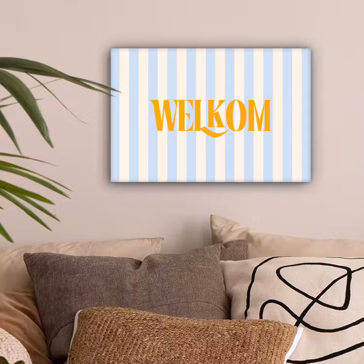 Oranje - Blauw - Strepen - Welkom canvas 2cm klein -sfeer1