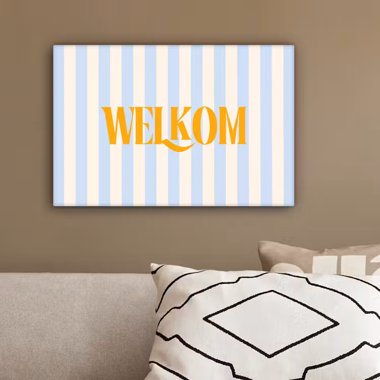 Oranje - Blauw - Strepen - Welkom canvas 2cm klein -sfeer3