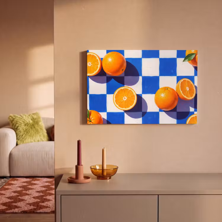 Leinwandbild - Orange – Kariert – Essen - Sinaasappel - Geruit - Eten canvas 2cm klein