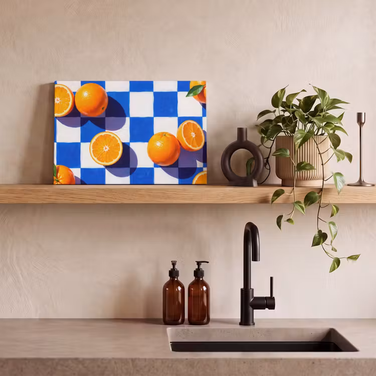 Leinwandbild - Orange – Kariert – Essen - Sinaasappel - Geruit - Eten canvas 2cm klein