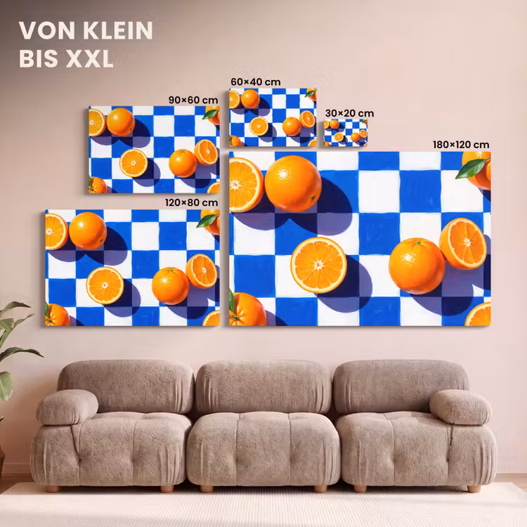 Leinwandbild - Orange – Kariert – Essen - Sinaasappel - Geruit - Eten canvas 2cm klein