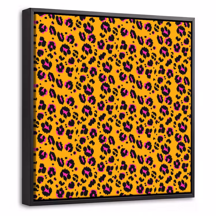 Oranje - Roze - Panterprint Canvas met baklijst klein 1124 -threedimensional_3d_global