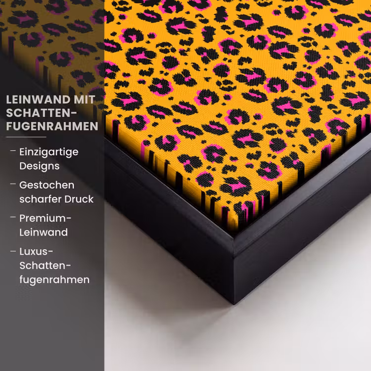 Oranje - Roze - Panterprint Canvas met baklijst klein 1124 -uniquesellingpoint_productkenmerken_DE