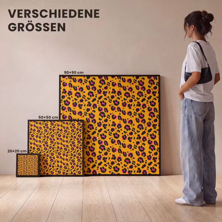 Oranje - Roze - Panterprint Canvas met baklijst klein 1124 -comparison_formatenoverzicht_DE