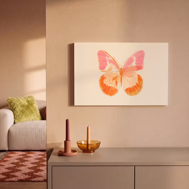 Oranje - Vlinder - Minimalistisch canvas 2cm klein -sfeer1