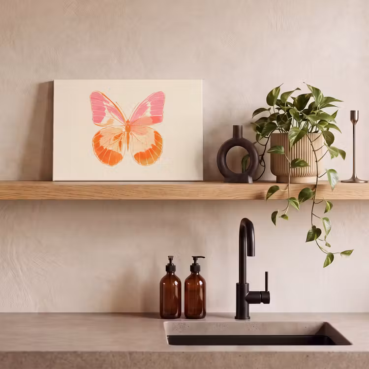 Oranje - Vlinder - Minimalistisch canvas 2cm klein -sfeer6