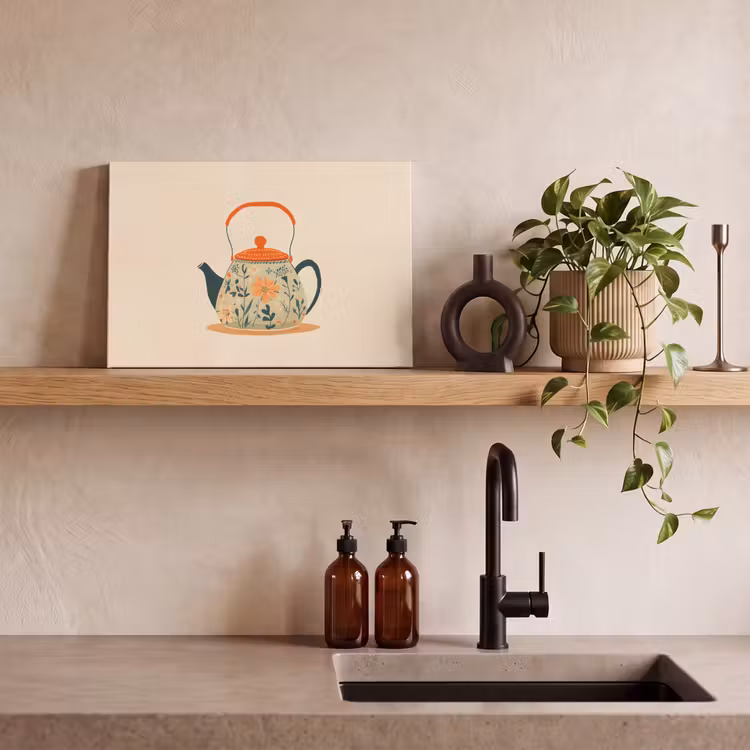 Oranje - Theepot - Bloemen - Bladeren canvas 2cm klein -sfeer3