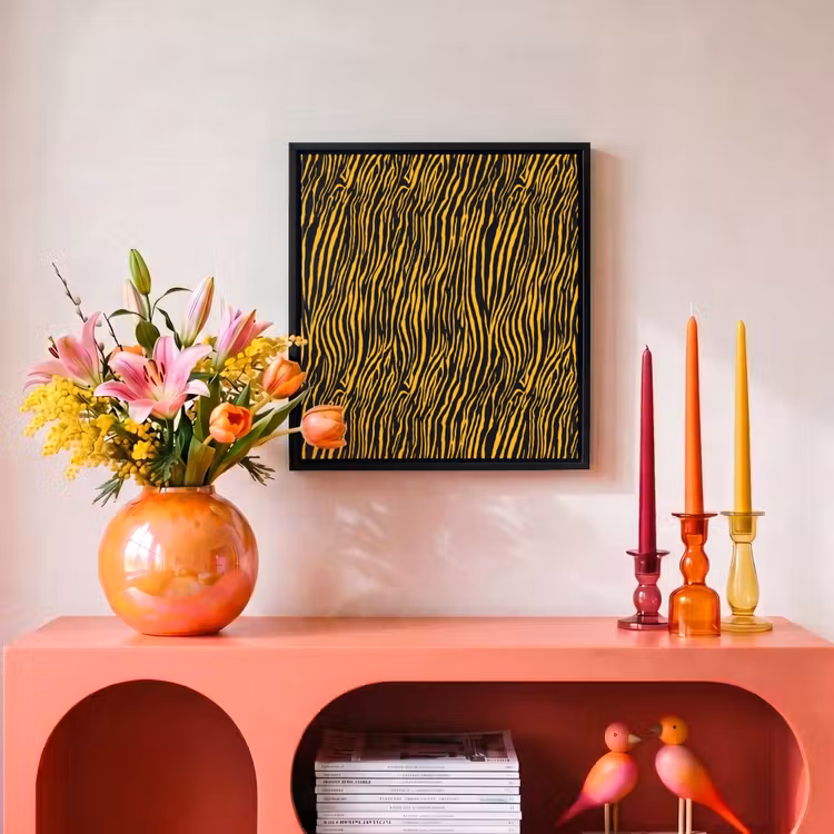 Oranje - Tijger - Zwart - Patroon Canvas met baklijst klein 1124 -atmosphere_sfeer3_global