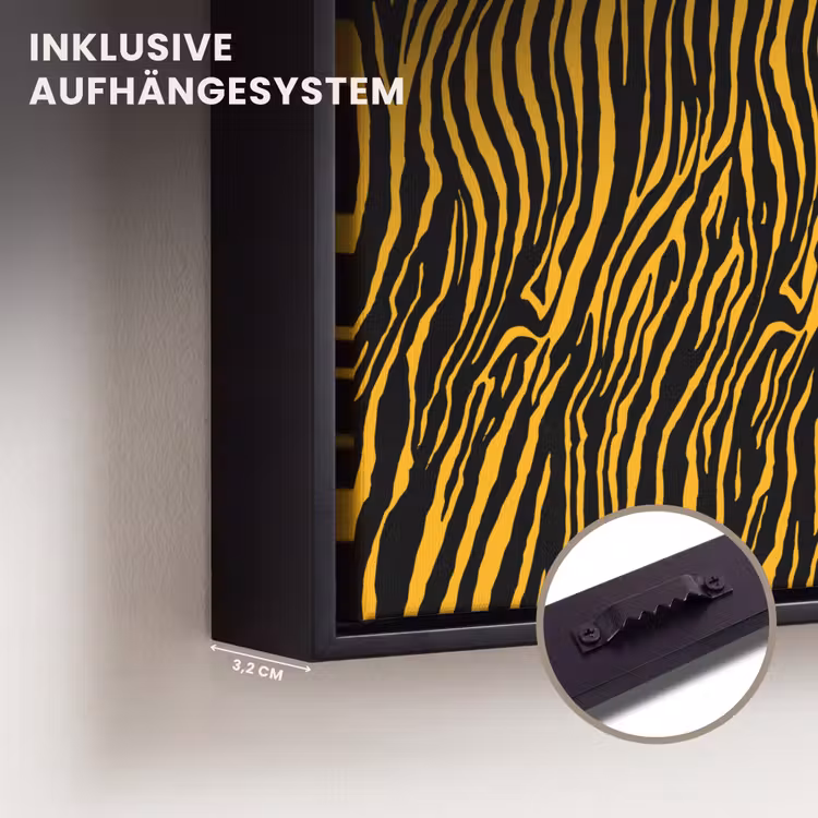 Oranje - Tijger - Zwart - Patroon Canvas met baklijst klein 1124 -closeup_ophangsysteem_DE