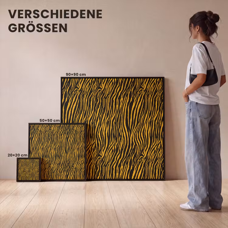 Oranje - Tijger - Zwart - Patroon Canvas met baklijst klein 1124 -comparison_formatenoverzicht_DE