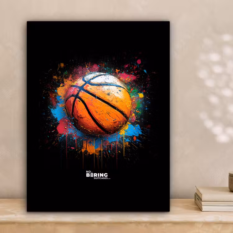 Oranje basketbal te midden van verfspetters canvas 2cm klein -sfeer1