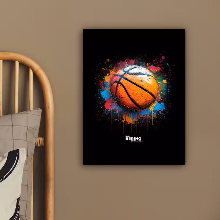 Oranje basketbal te midden van verfspetters canvas 2cm klein -sfeer3