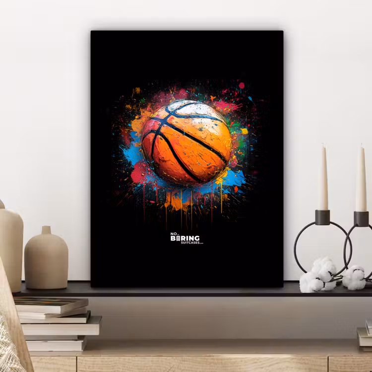 Oranje basketbal te midden van verfspetters canvas 2cm klein -sfeer6