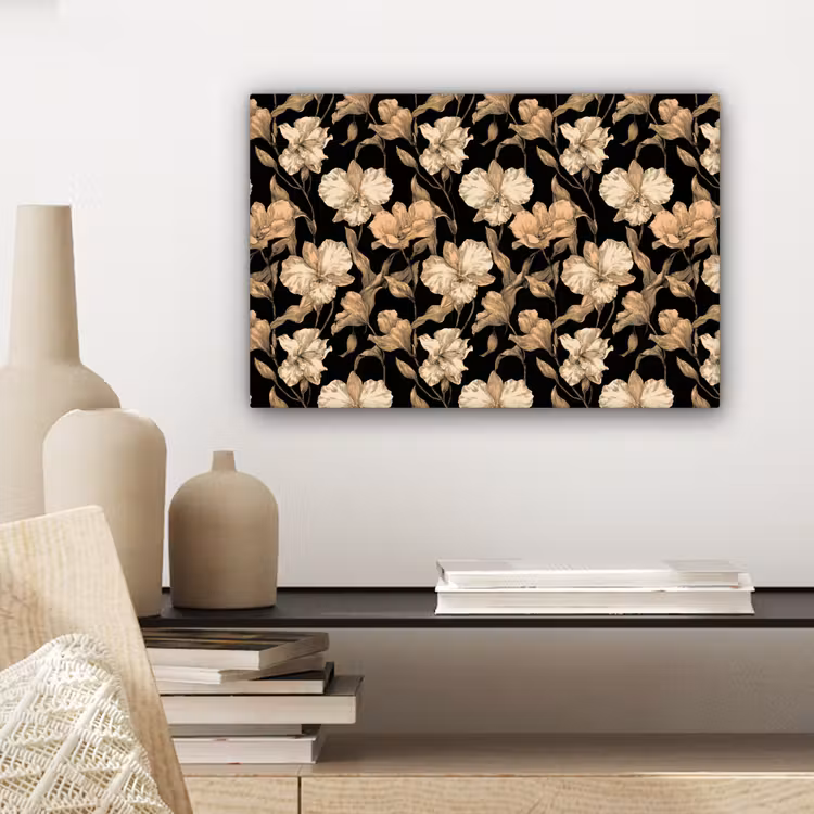 Orchideeën - Lijntekening - Patroon - Beige - Zwart canvas 2cm klein 34 -sfeer6