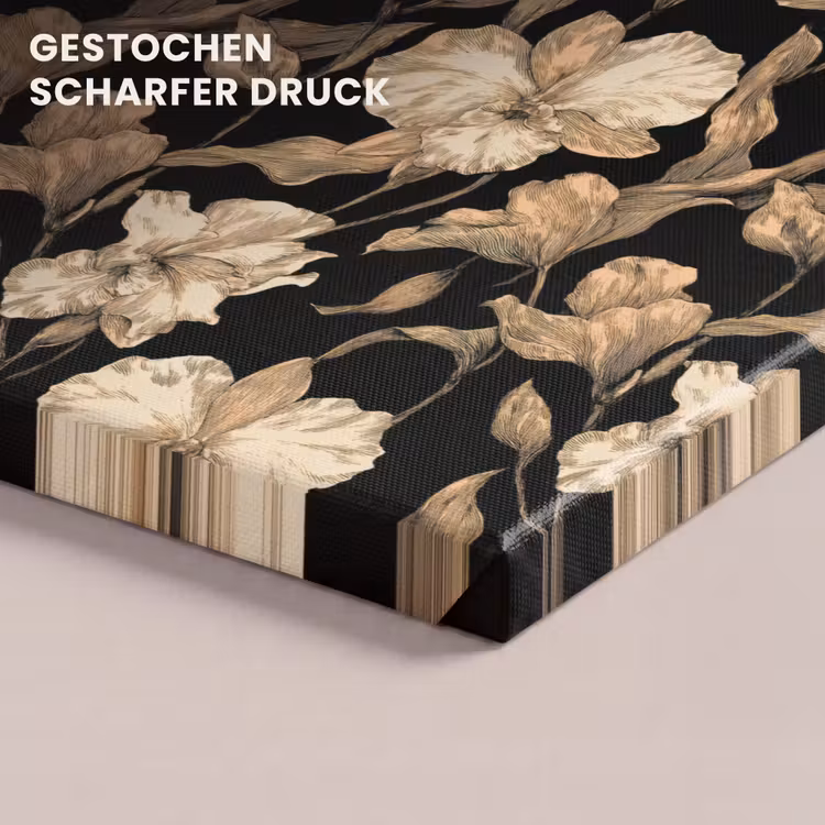 Orchideeën - Lijntekening - Patroon - Beige - Zwart canvas 2cm klein 34 -closeup_print_DE
