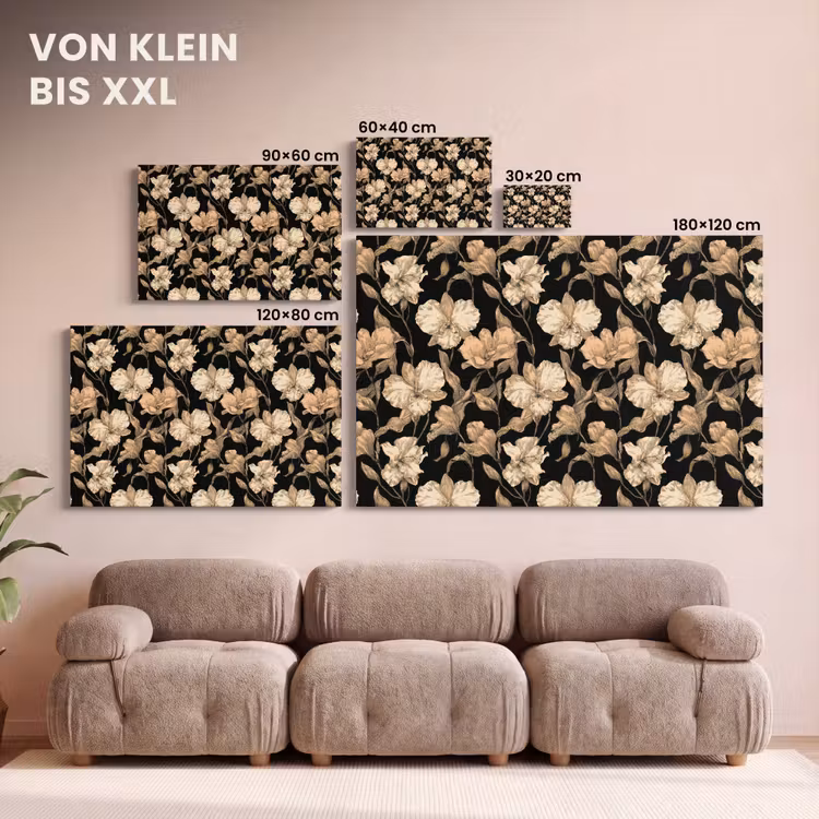 Orchideeën - Lijntekening - Patroon - Beige - Zwart canvas 2cm klein 34 -Xsfeer8_DE