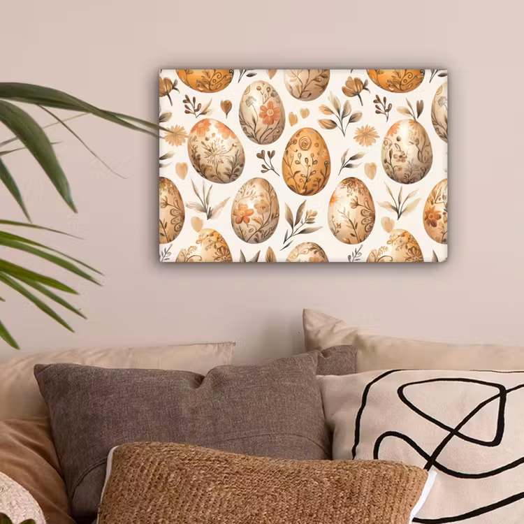 Paaseieren - Bruin - Bloemen canvas 2cm klein -sfeer1