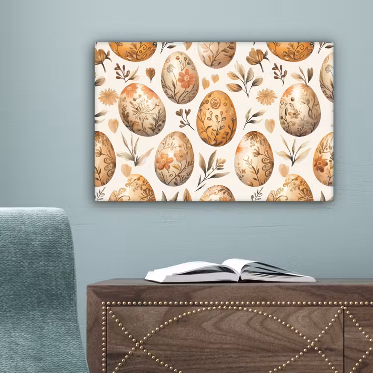 Paaseieren - Bruin - Bloemen canvas 2cm klein -sfeer4
