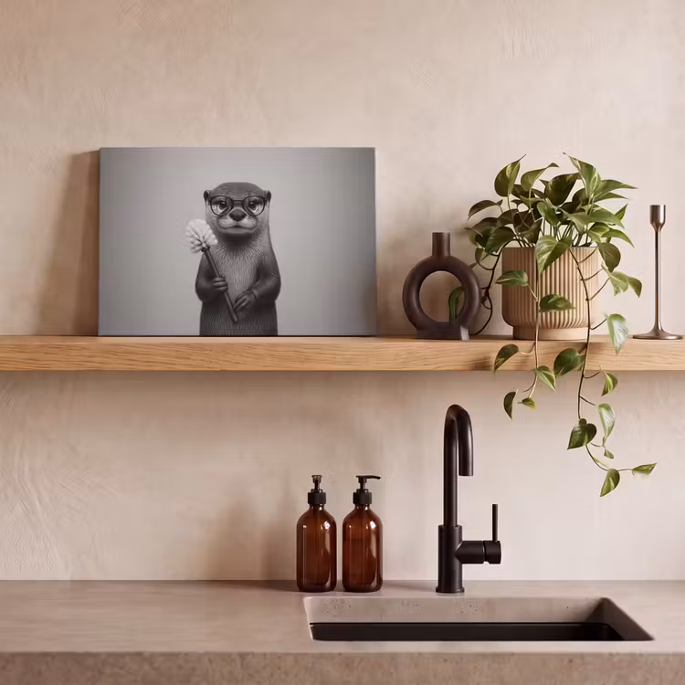 Otter - Wc-borstel - Bril - Zwart - Wit canvas 2cm klein -sfeer3