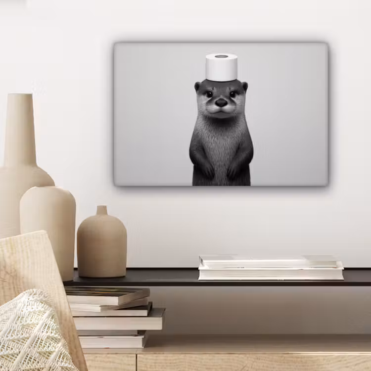 Otter - WC rol - Zwart - Wit canvas 2cm klein -closeup_print_DE