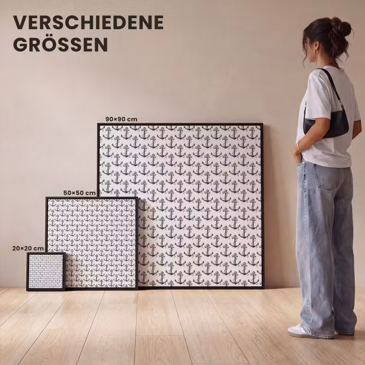 Oceaan - Anker - Blauw - Wit Canvas met baklijst klein 1124 -comparison_formatenoverzicht_DE