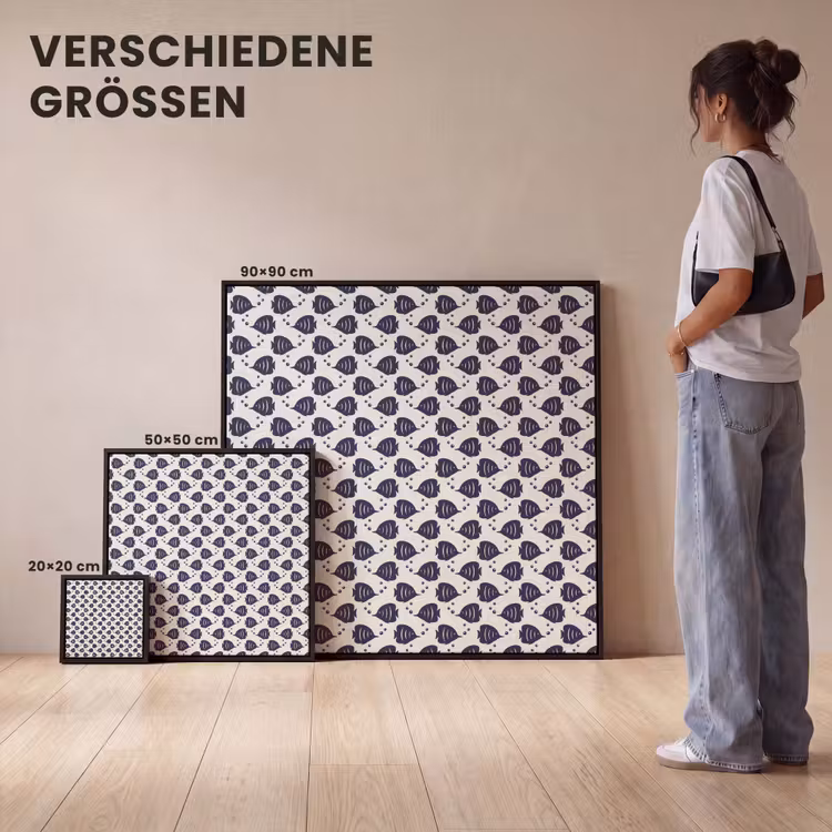Oceaan - Vis - Blauw - Wit Canvas met baklijst klein 1124 -comparison_formatenoverzicht_DE