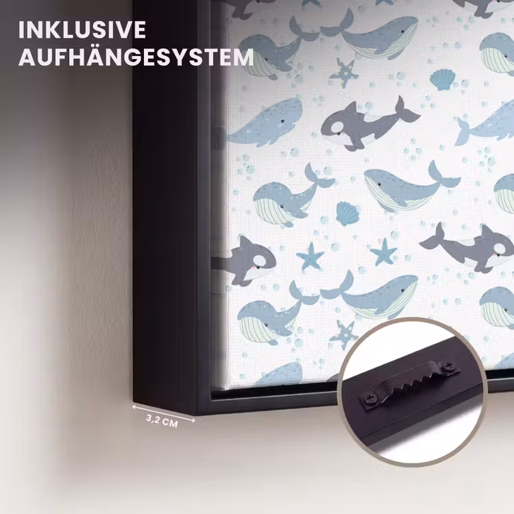Oceaan - Walvis - Orka - Blauw Canvas met baklijst klein 1124 -closeup_ophangsysteem_DE