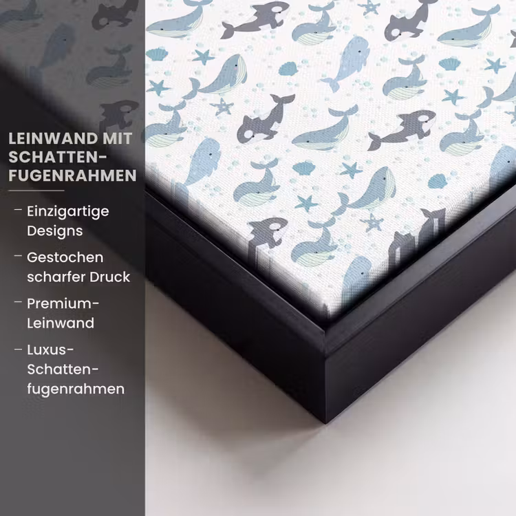 Oceaan - Walvis - Orka - Blauw Canvas met baklijst klein 1124 -uniquesellingpoint_productkenmerken_DE