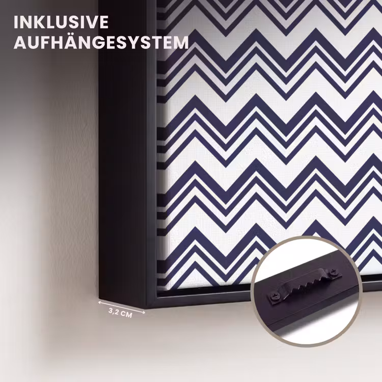 Oceaan - Golven - Blauw - Wit Canvas met baklijst klein 1124 -closeup_ophangsysteem_DE
