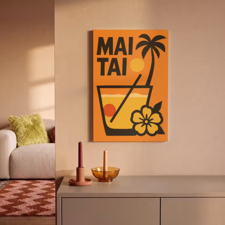 Palmboom - Bloem - Art - Drink canvas 2cm klein -sfeer1