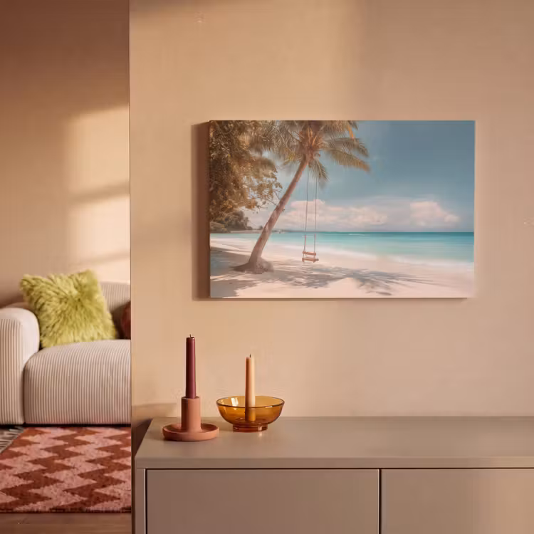 Palmboom - Schommel - Strand - Lucht canvas 2cm klein -sfeer1