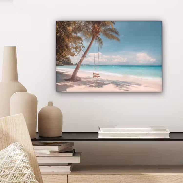 Palmboom - Schommel - Strand - Lucht canvas 2cm klein -closeup_print_DE