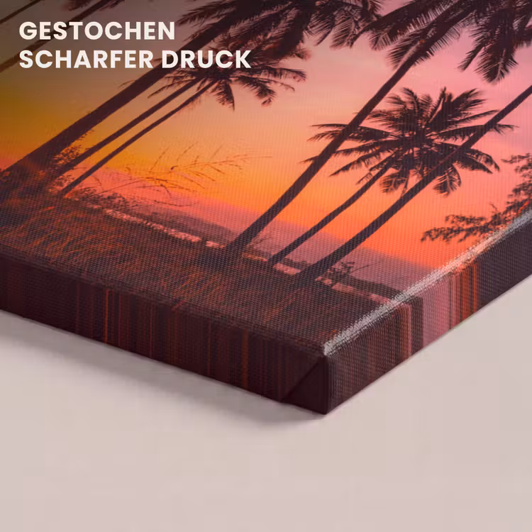 Palmboom - Zonsondergang - Horizon - Strand - Oranje - Roze canvas 2cm klein -closeup_print_DE