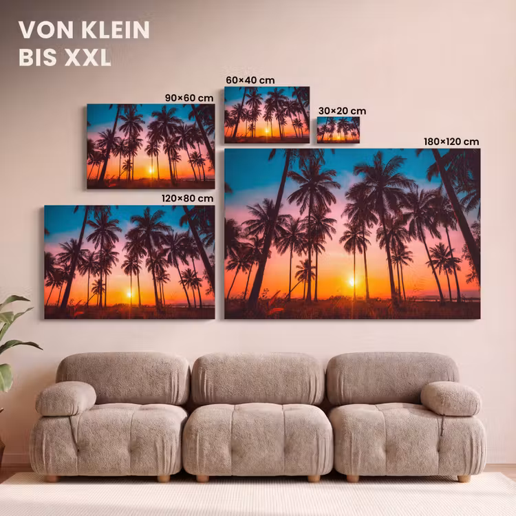 Palmboom - Zonsondergang - Horizon - Strand - Oranje - Roze canvas 2cm klein -Xsfeer8_DE