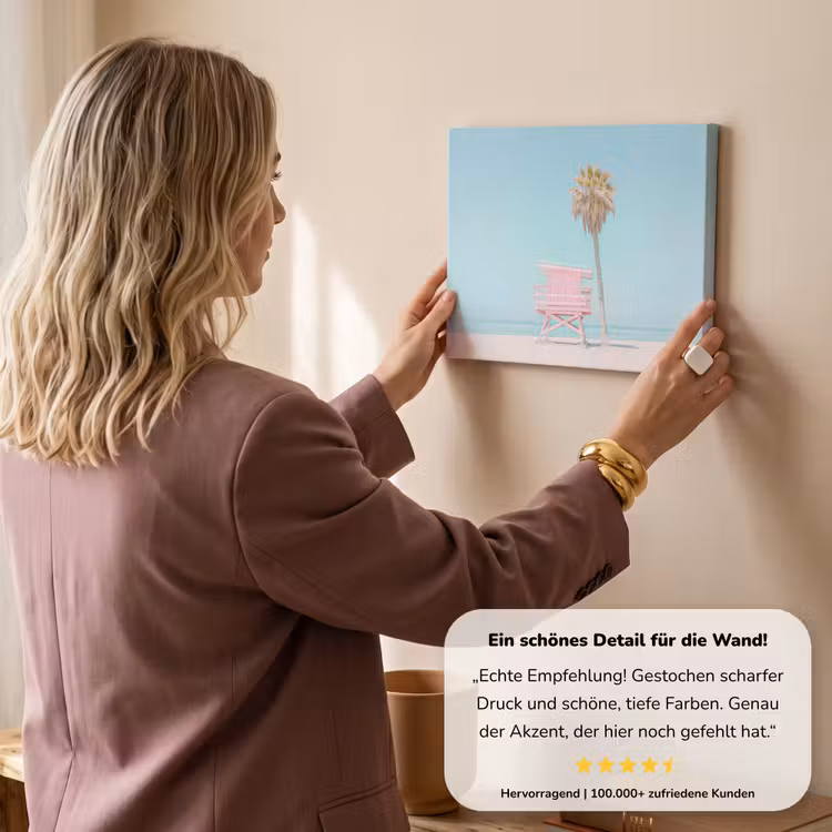 Palmboom - Strandhuis - Roze canvas 2cm klein -Xsfeer7_DE