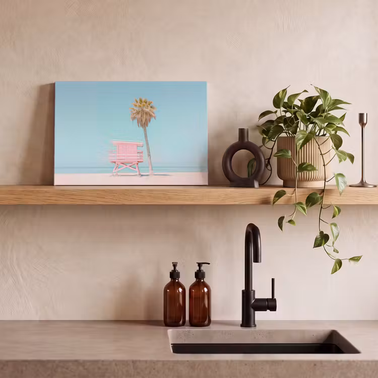Palmboom - Strandhuis - Roze canvas 2cm klein -sfeer3