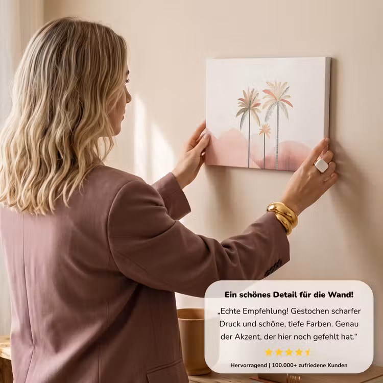 Palmbomen - Heuvels - Minimalistisch - Zachtroze canvas 2cm klein -Xsfeer7_DE